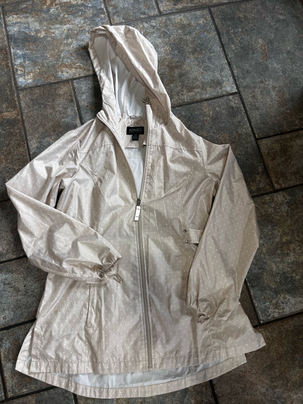 Jones New York Beige Polka Dot Hooded Jacket